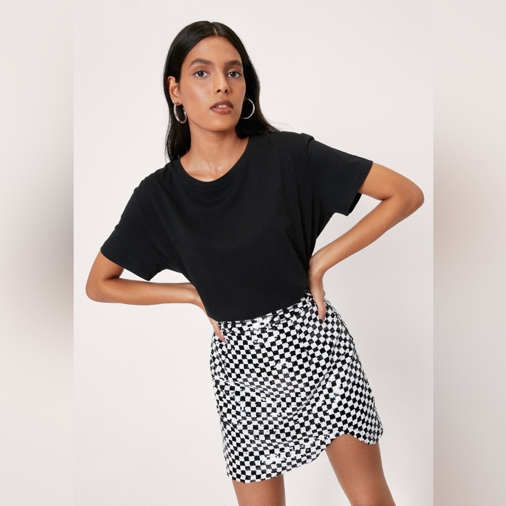 NWT Nasty Gal Checkerboard Sequin Mini Skirt